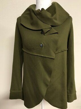 Kensie Olive Drape Jacket Cardigan M Ponte Asymmetrical Snap Front